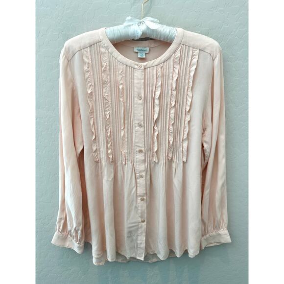 SUNDANCE | Pink Ruffle Pintuck Blouse Long Sleeve Feminine Boho | Petite Medium - Picture 1 of 7